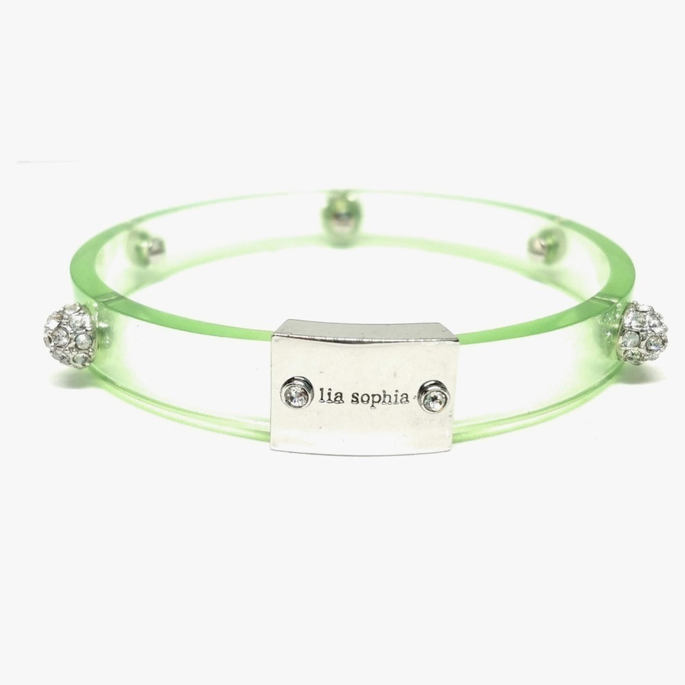 Lia Sophia Green Glazed Bangle Silver Tone With Crystals. P/